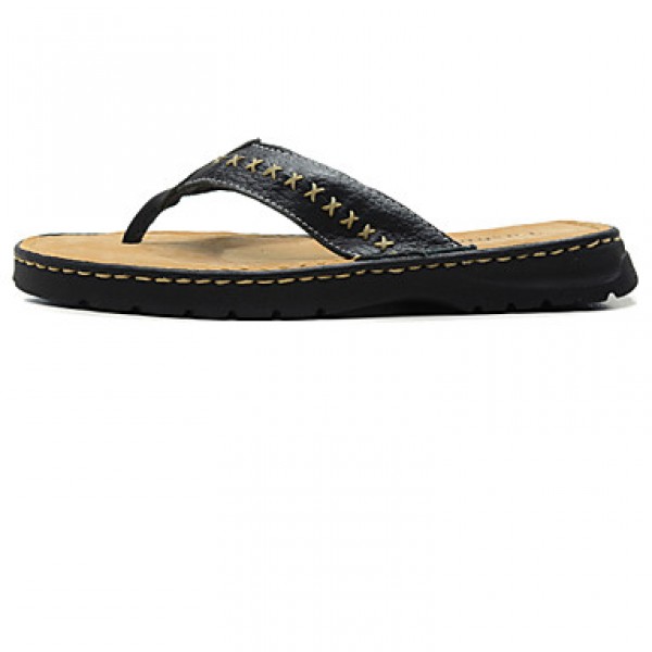 Men's Shoes Outdoor Leather Slippers Black/Brown  