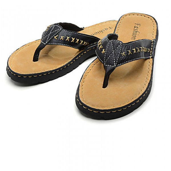 Men's Shoes Outdoor Leather Slippers Black/Brown  