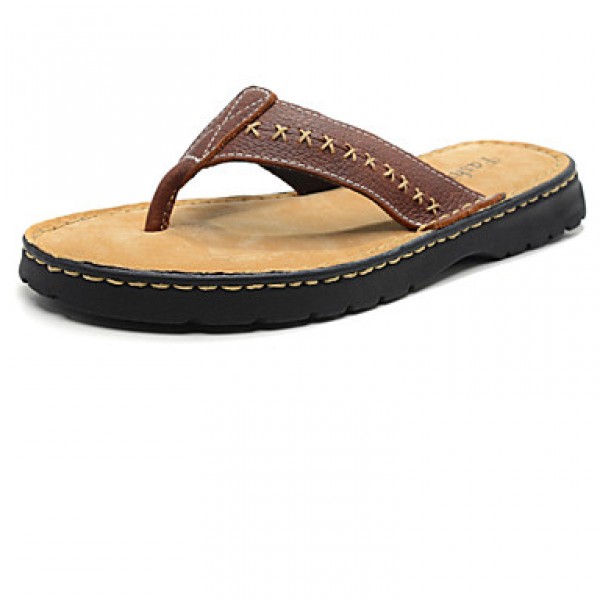Men's Shoes Outdoor Leather Slippers Black/Brown  
