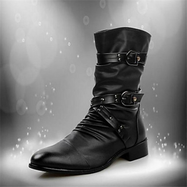 Men's Shoes Casual Leather Boots Black  