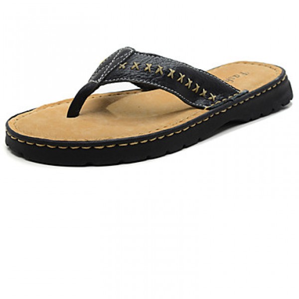 Men's Shoes Outdoor Leather Slippers Black/Brown  